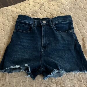 Express dark wash blue jean shorts. Shortie super high rise size 4 regular.